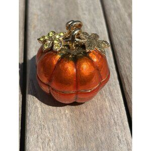 MONET Orange Pumpkin Collectible Enamel Keepsake Trinket Box Crystals